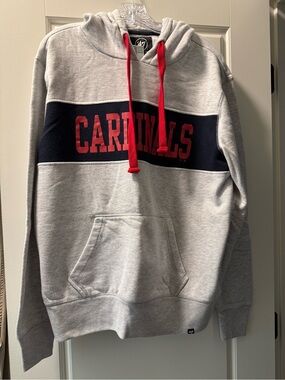 47 Grey Hoodie with Navy Chest Stripe and Red Cardinals Logo